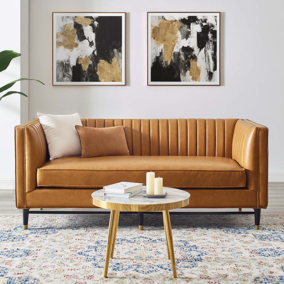 Devote Channel Tufted Vegan Leather Loveseat EEI-4719-TAN