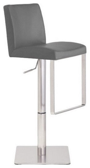 Valencia Leather Adjustable Bar Stool, Satin Stainless Steel Frame, Gray