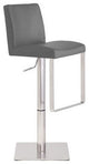 Valencia Leather Adjustable Bar Stool, Satin Stainless Steel Frame, Gray