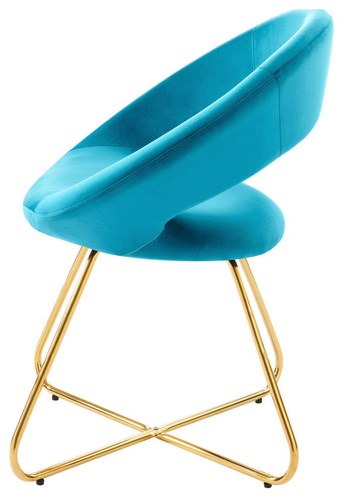 Side Dining Chair, Set of 2, Gold Blue, Velvet, Modern, Cafe Bistro Hospitality
