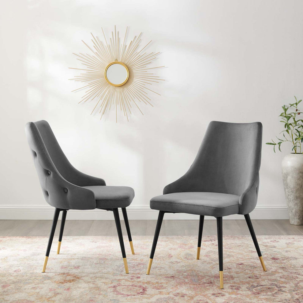 Side Dining Chair, Set of 2, Velvet, Gray, Modern, Cafe Bistro Restaurant
