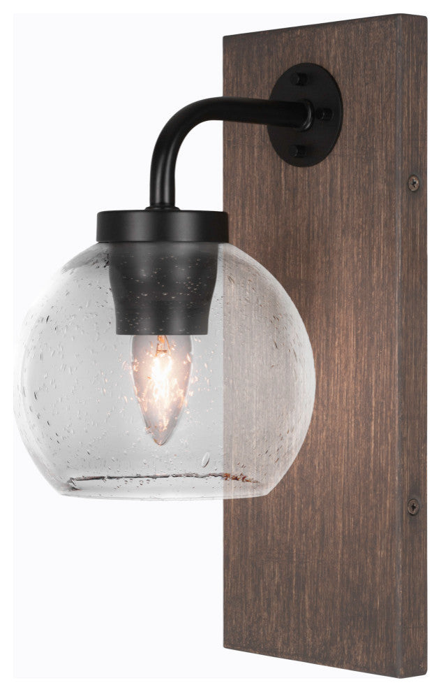 Oxbridge Wall Sconce, MatteBlack & Painted Distressed Metal, 5.75" Clear Bubble