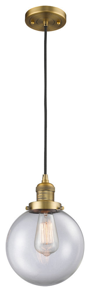 Beacon 1-Light LED Pendant, Brushed Brass, Glass: Clear