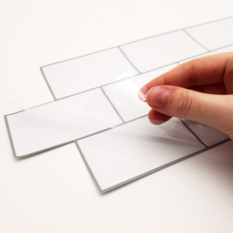 12"x6" Classic Brick Brilliant White Glossy 3D Tile Stickers, Set of 12