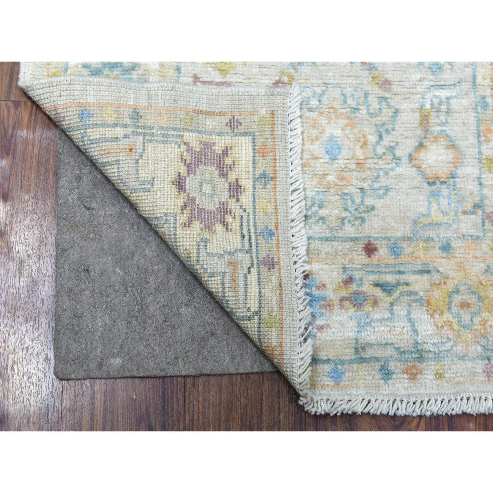 Afghan Angora Ushak Soft and Pliable Wool Hand Knotted Gray Runner Rug 2'8"x9'9"