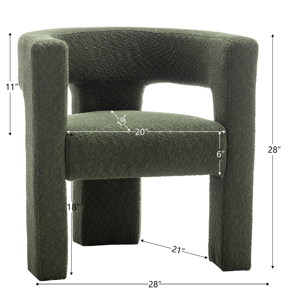 28" Wide Boucle Upholstered Square Armchair, Green