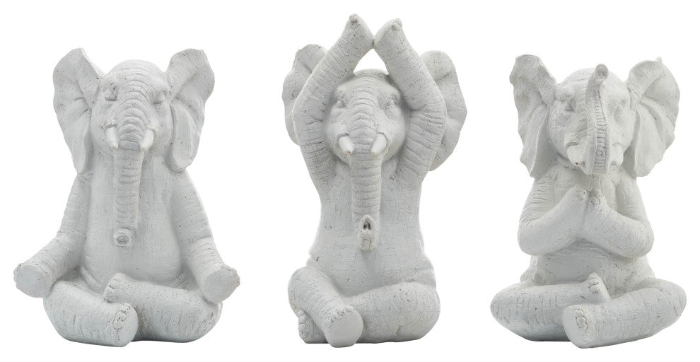 Resin, Set of 3, 8"H, Yoga Elephants