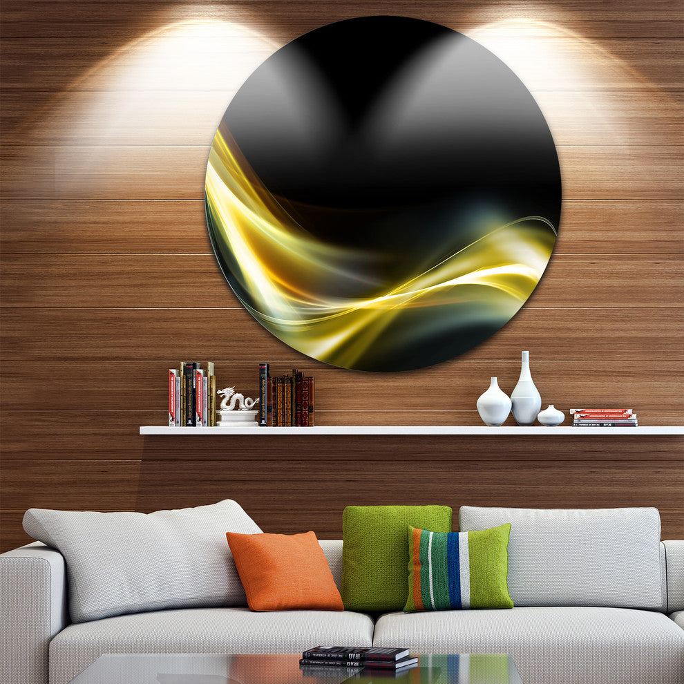 Gold In Black Upward Lines, Abstract Digital Art Disc Metal Art, 23"