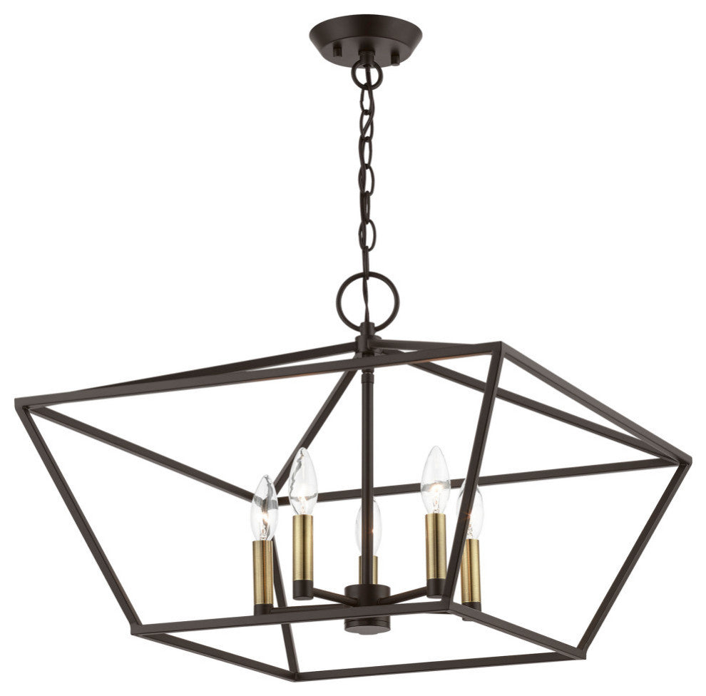 Devone 5 Light Bronze With Antique Brass Accents Chandelier