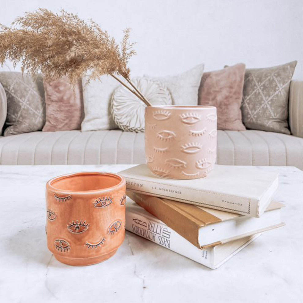 Eye Ceramic Flower & Planter 4.92"L x 4.49"H x 4.92"W, Pink