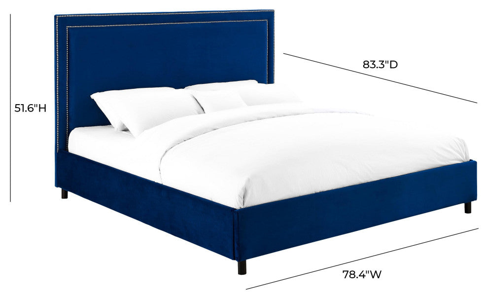 Reed Navy Velvet Bed, King