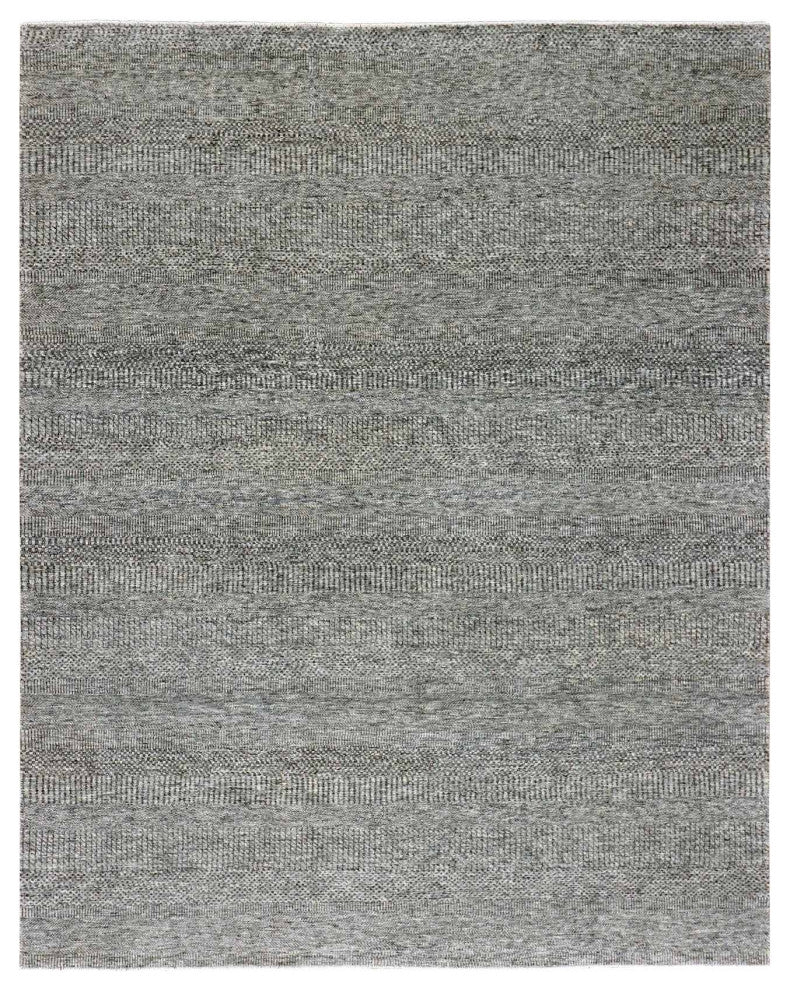 Gray, Modern Grass Design, Natural Undyed Wool, Hand Knotted, Rug, 8'x10'1"