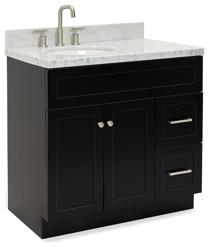 Ariel Hamlet 37" Left Oval Sink Bath Vanity Carrara Marble Black