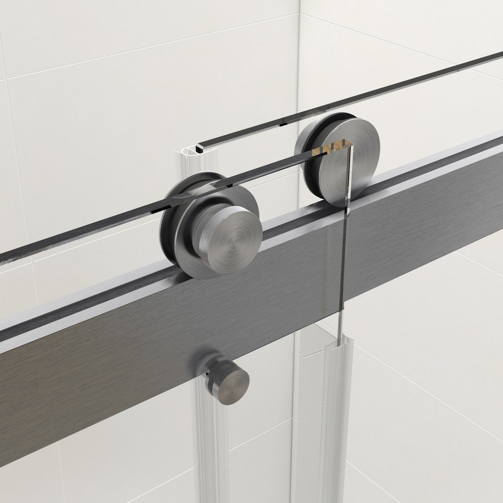 60" x 76" Double Sliding Frameless Shower Door, Buffer, Brushed Nickel