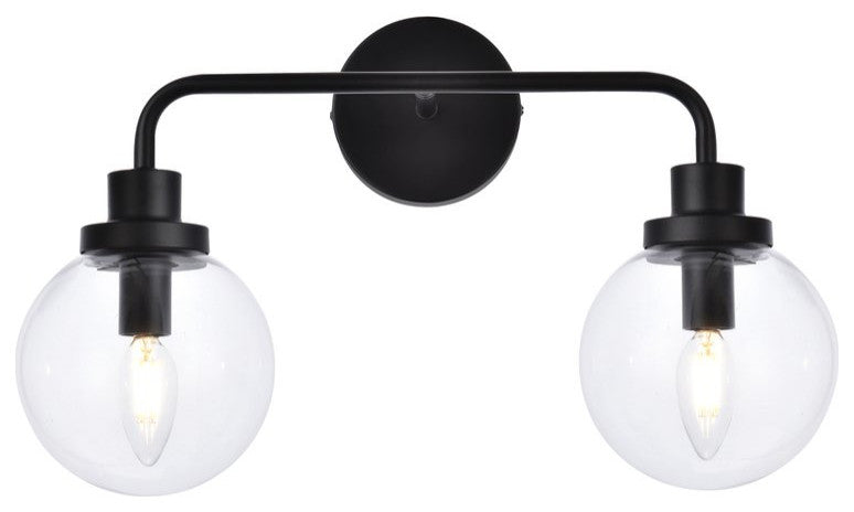 Helen 2-Light Bath Sconce, Black With Clear Shade