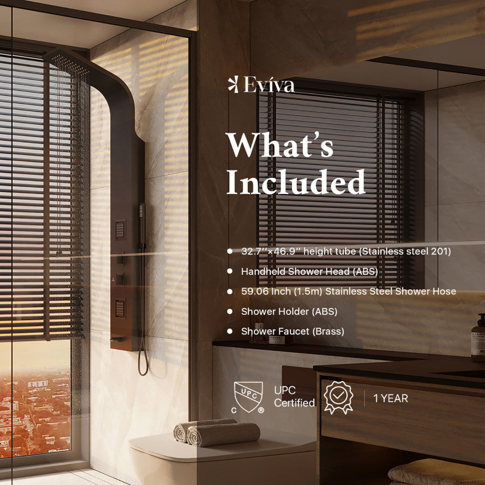 Eviva Mulino Black Aluminum Thermostatic Shower Massage Panel