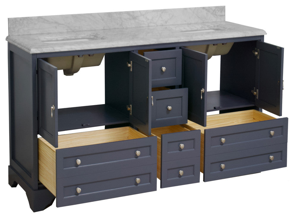 Madison 72" Double Bathroom Vanity, Marine Gray, Carrara Marble