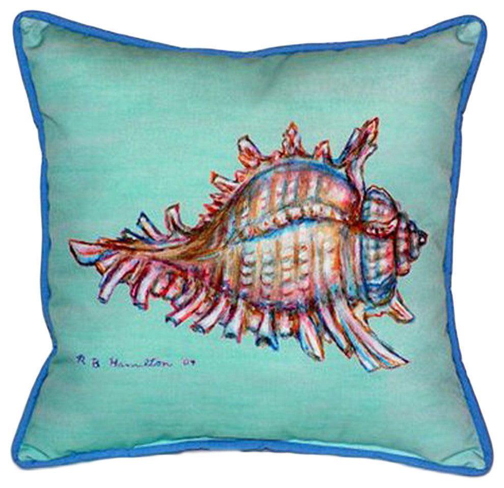 Betsy Drake Conch Shell Extra Large 22 X 22 Indoor / Outdoor Blue Pillow