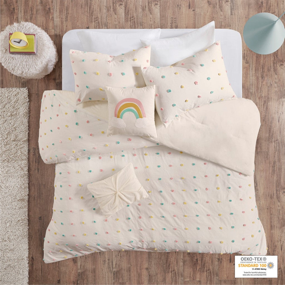 Kids Callie Pom-Pom Rainbow Comforter Set, Pastel Multi Comforter, Full/Queen