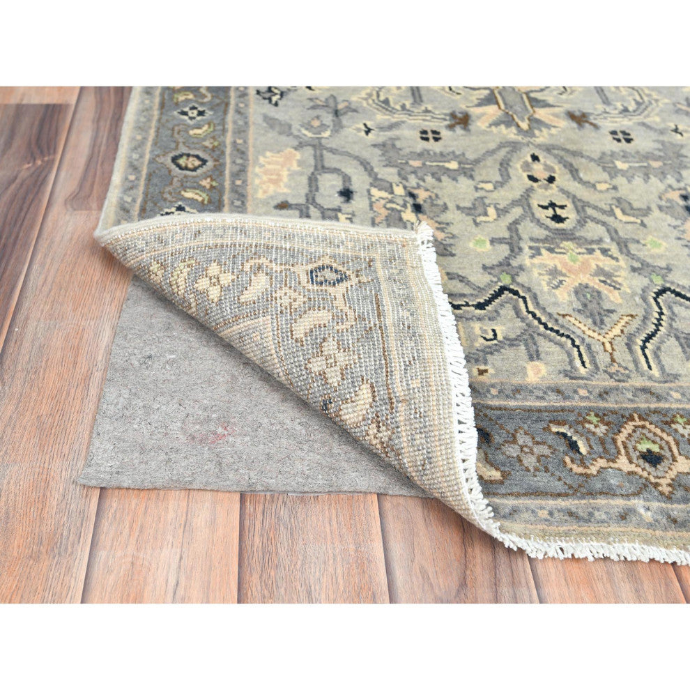 Beige Afghan Peshawar Heriz Wool Hand Knotted Oriental Rug, 2'10"x4'10"