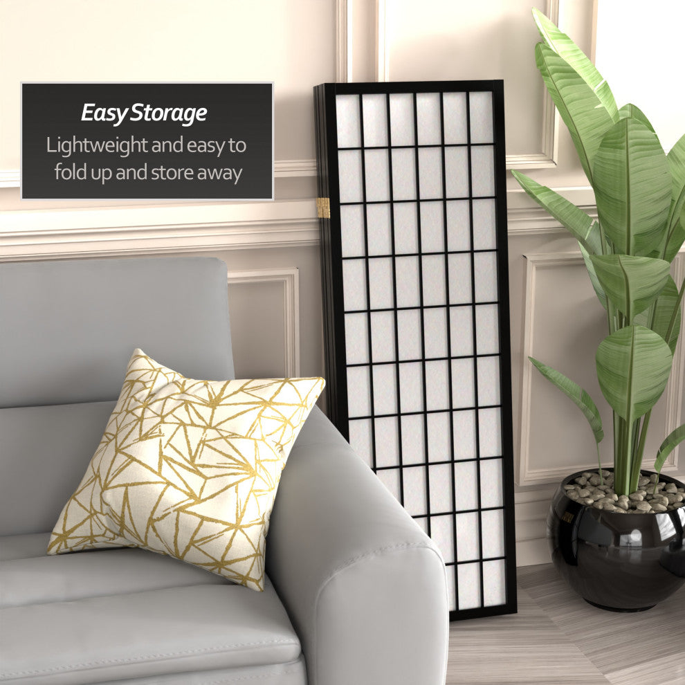 4' Tall Window Pane Shoji Screen, Black, 5 Panels