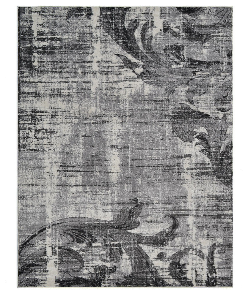 MACHINE MADE HEATSET POLYPROPYLENE AREA RUGS -Silver Color,Floral Design, [Rectangle] 5'x8'