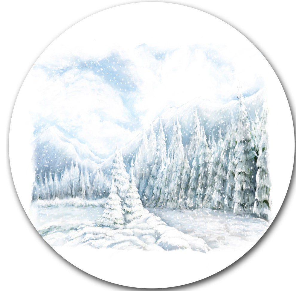 Christmas Winter Happy Panorama, Landscape Round Metal Wall Art, 23"