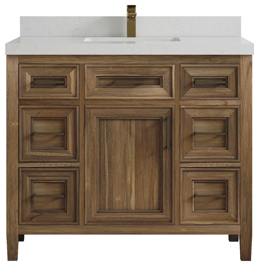 Santa Monica 42 Single Sink Bath Vanity in Graywashed Teak 2" Carrara Quartz