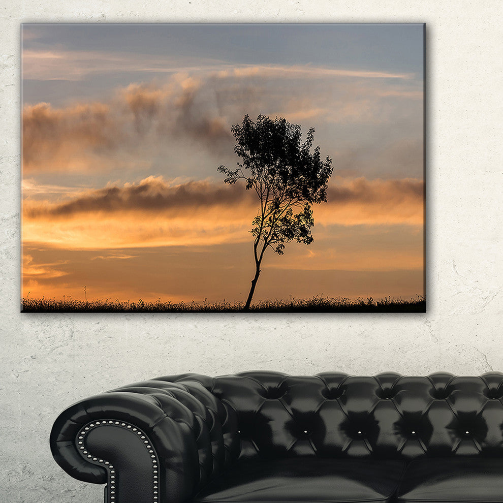 "Lonely Tree Silhouette Rightwards" Canvas Print