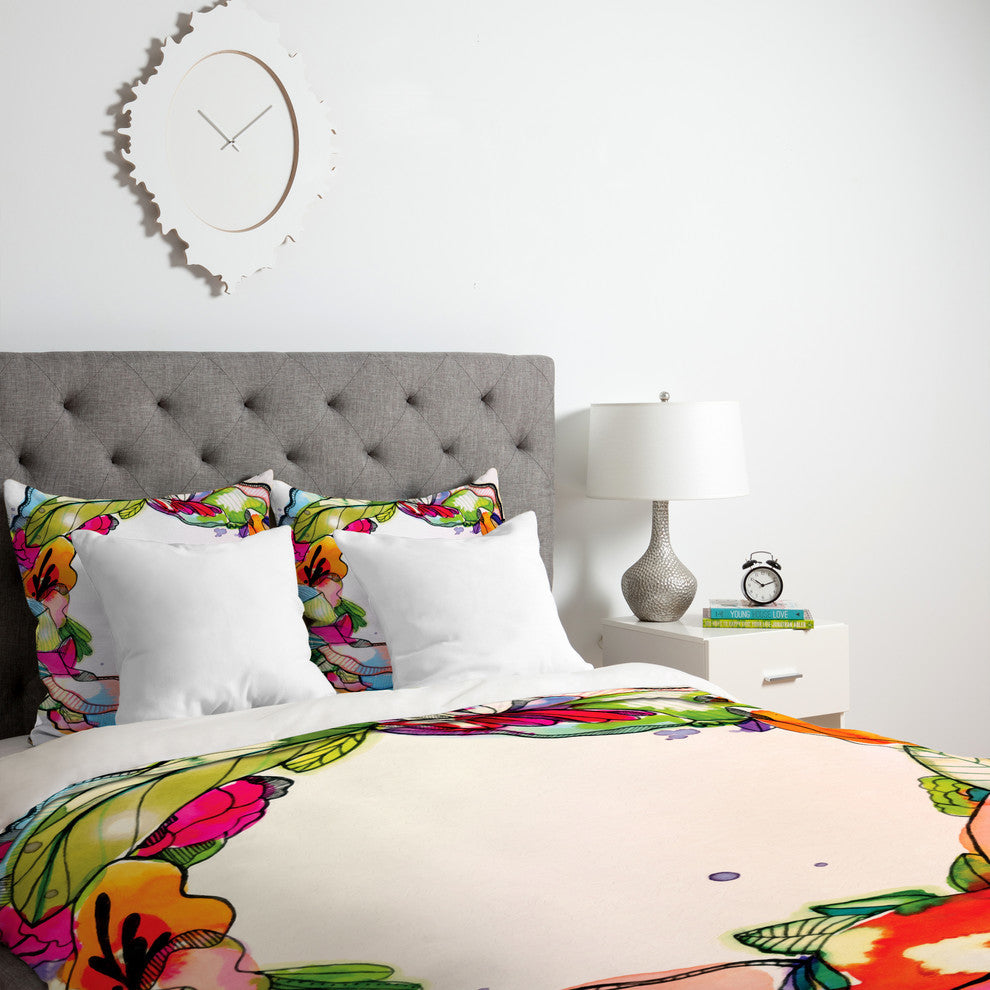 Deny Designs CayenaBlanca Floral Frame Duvet Cover - Lightweight