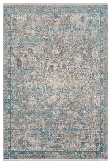 Surya Solar SOR-2314 3'x8' Rug, Gray/Aqua/Dark Blue/Light Gray/Ivory/Mustard