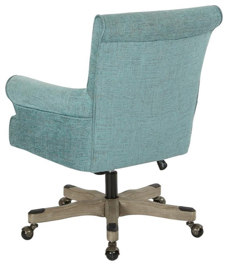 Pemberly Row Office Chair in Turquoise Fabric with Gray Wash Wood