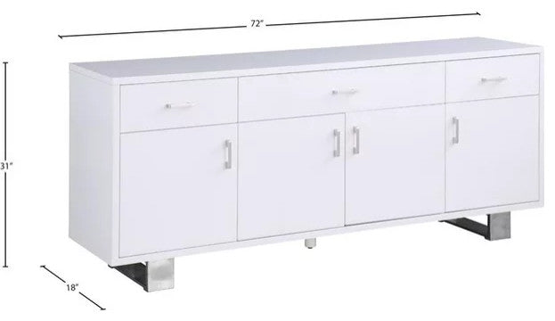 Large Sideboard, Multiple Cabinet & Drawers, Great for Storage, White/Chrome