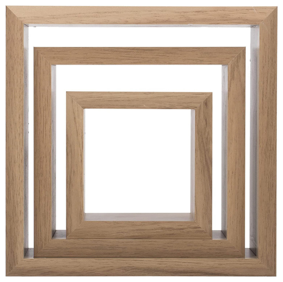 Set of Three Square Cubbi Floating Wall Shelves, 5", 7", 9", Brown
