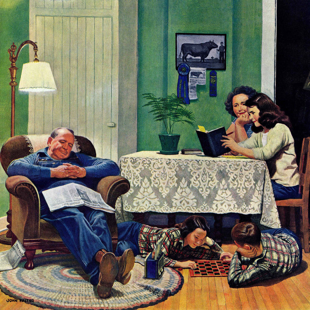 "After Dinner at the Farm" Painting Print on Canvas by John Falter
