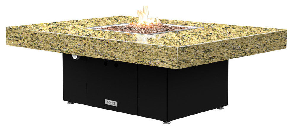 Rectangular Fire Pit Table, 48x36, Propane, Santa Cecillia Top, Black