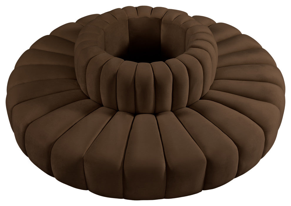 Arc Upholstered Outward Curved Modular Sectional, Brown, 8-Piece: Reverse Corner (8), Velvet