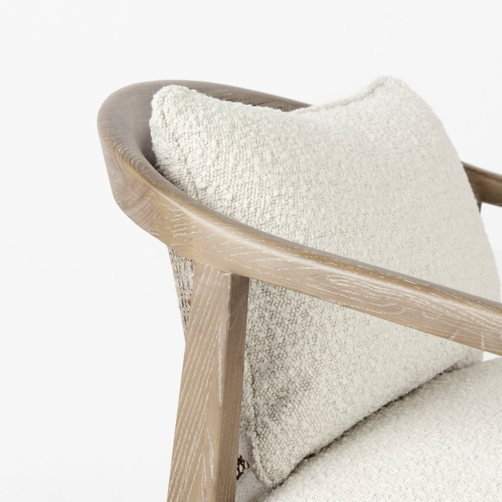 Landon Cream Fabric Seat w/ Light Brown Solid Wood & Cane Back Accent Chair