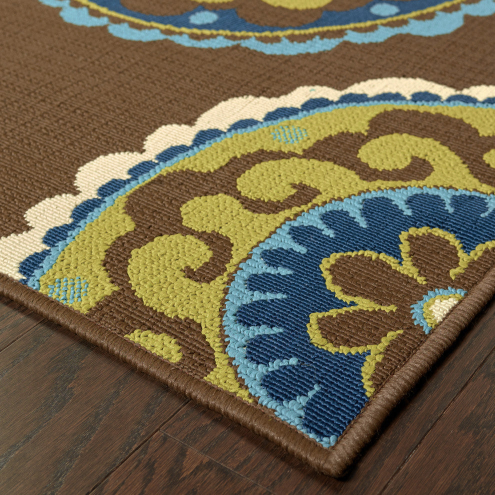 Oriental Weavers Caspian Brown/Green Medallion Indoor/Outdoor Rug 8'6"X13'