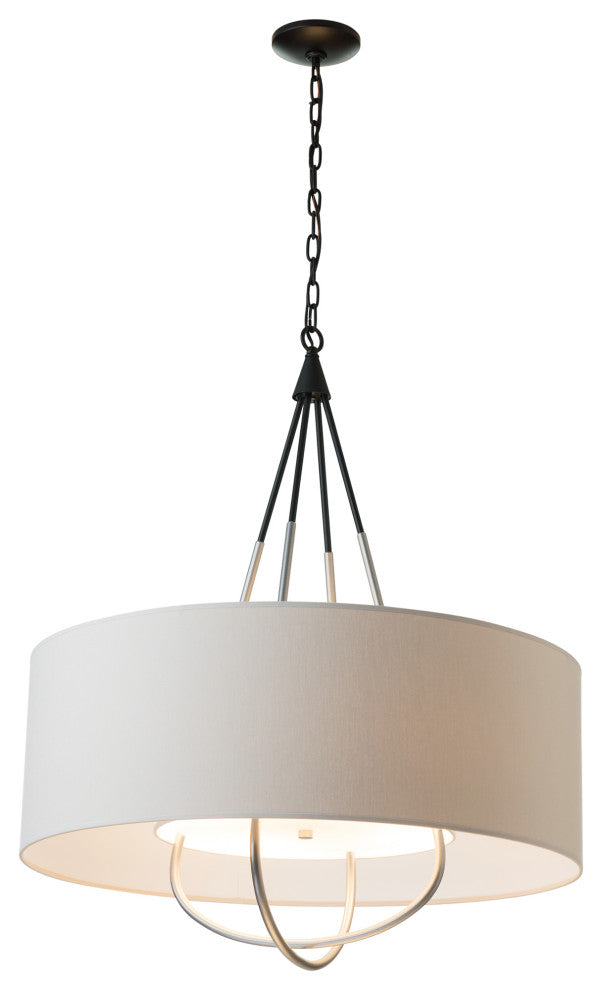 Loop Pendant, Black Finish, Vintage Platinum Accents, Flax Shade