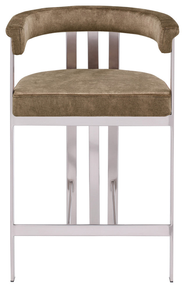 Marcello Upholstered Counter Stool, Brown, Velvet, Brushed Chrome