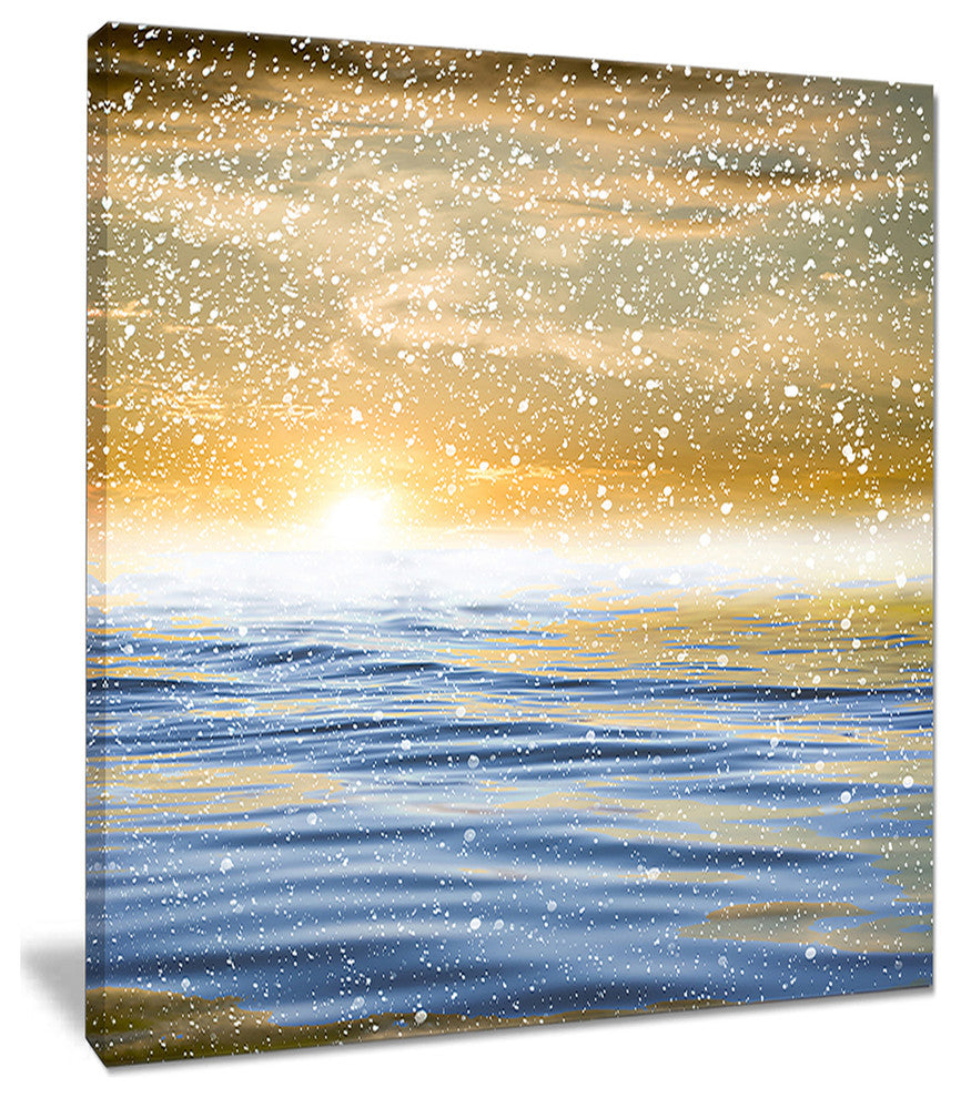 "Sunset Over the Sea With Snow" Skyscape Canvas Photo Print, 12"x20"