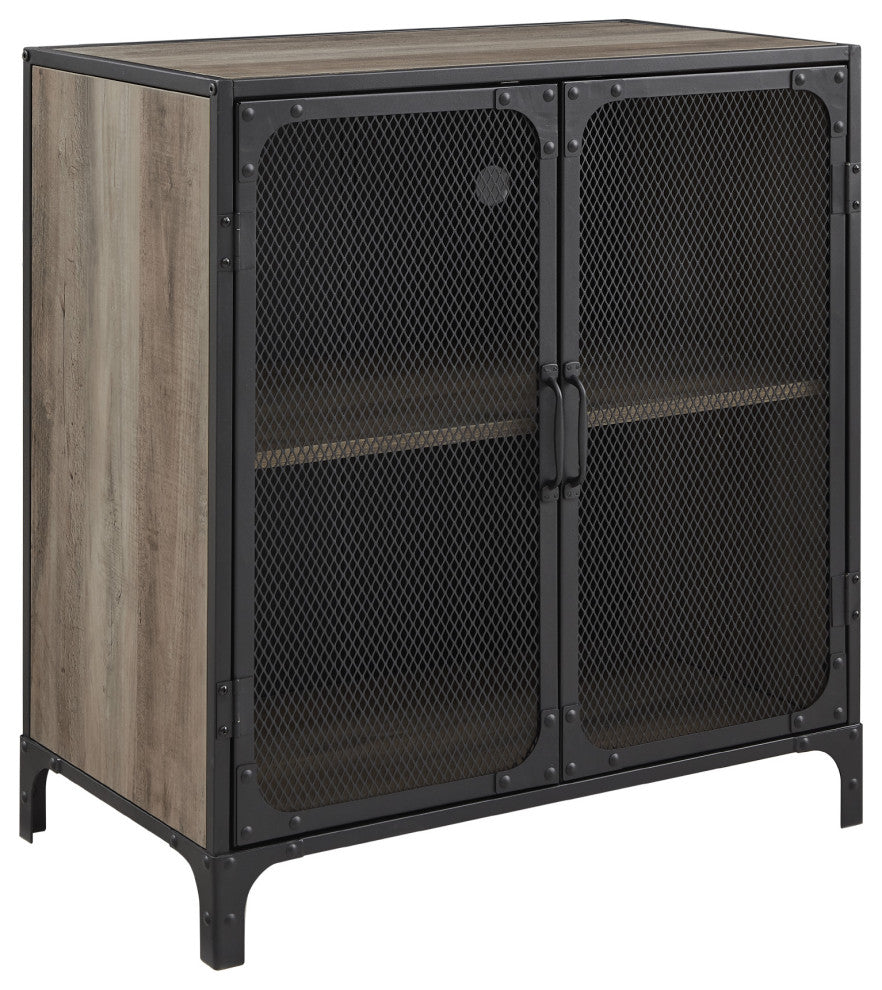 30" Industrial Mesh Metal Door Accent Cabinet - Grey Wash