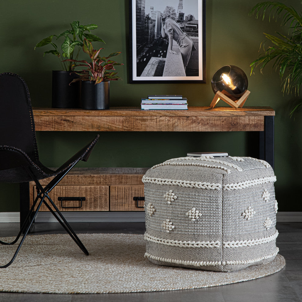 Sidney Street 20" x 20" x 20" Black and Ivory Pouf