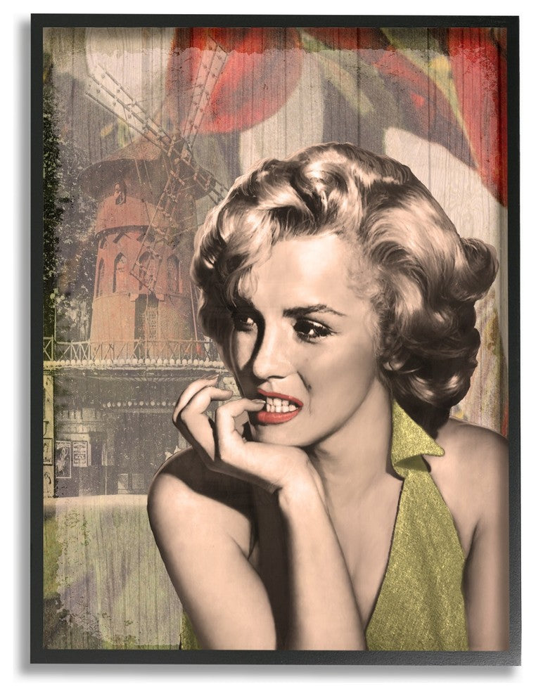 Thinker's Red Lips Glam Fashion Illustration Framed Giclee Art, 16"x20"