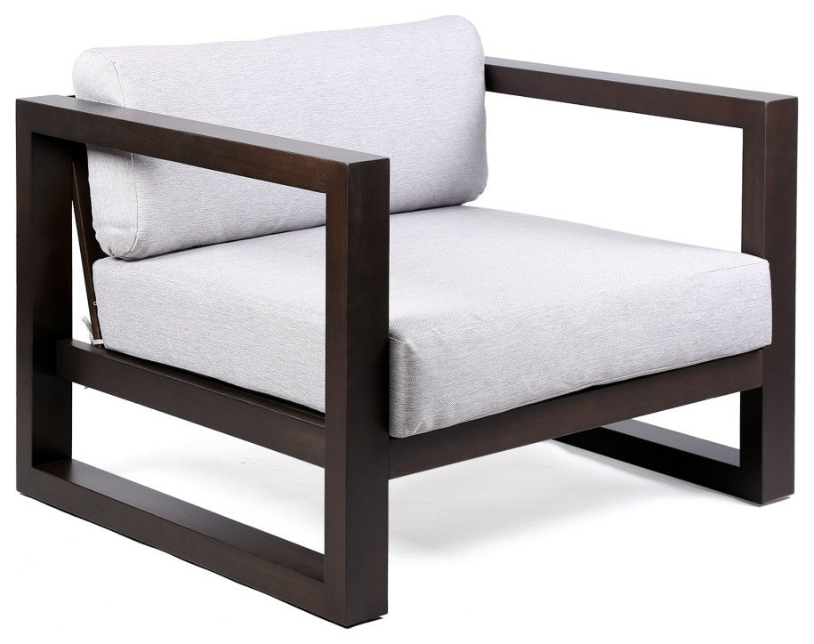Paradise Outdoor Dark Eucalyptus Wood Lounge Chair With Gray Cushions