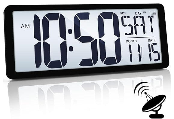 Atomic Clock with Backlight, 14.2" Large Digital Wall Clock Battery Operated