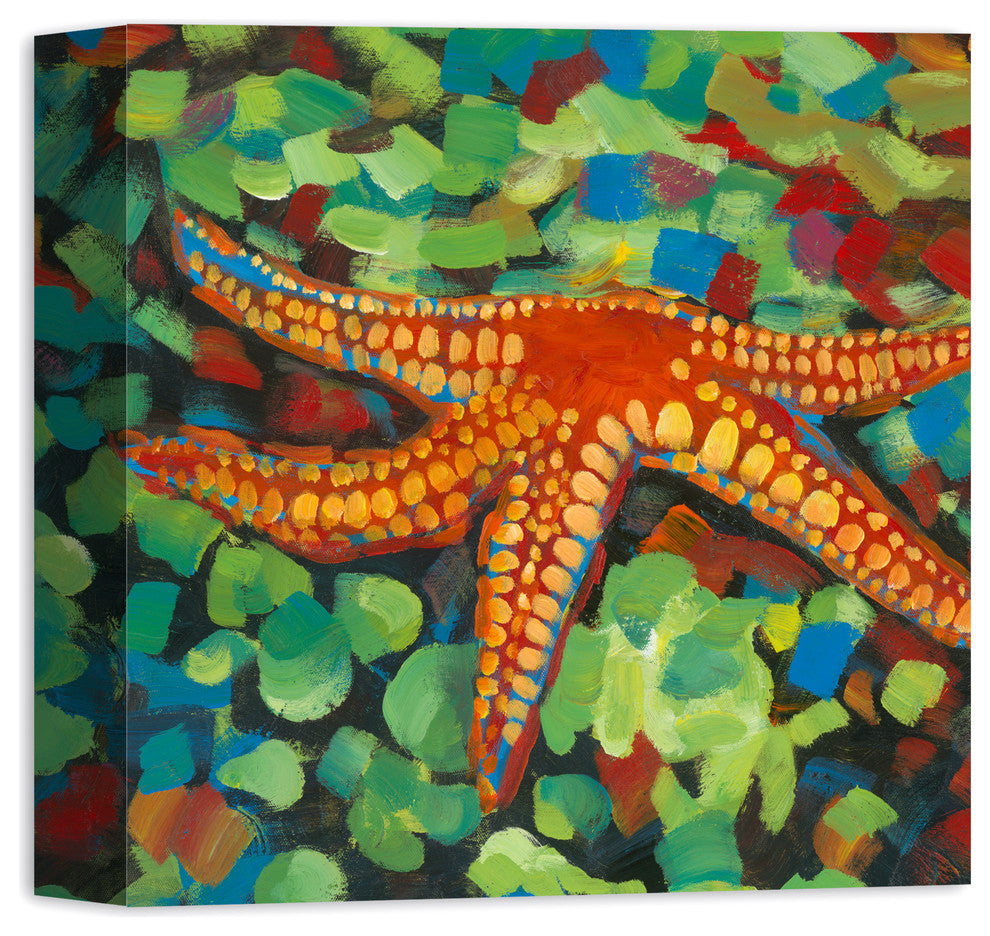 Painted Starfish on Seaglass 12x12 Canvas Wall Art