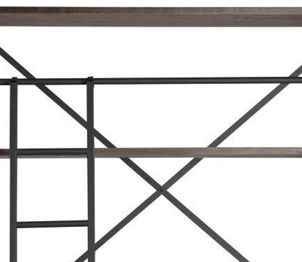 94" Brown Metal and Wood Four Tier Ladder Bookcase