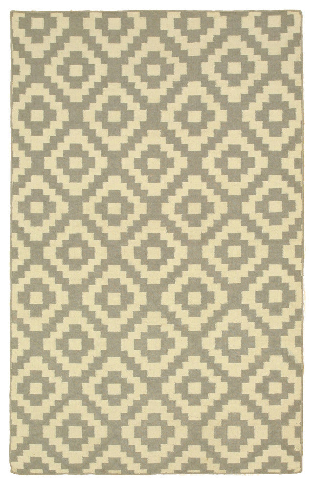 Handmade Wool Gray Contemporary Trellis Flatweave Reversible Moroccan Rug, 12'x15'